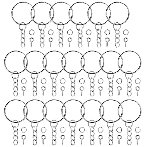 xianynow 20 Stück 24mm Schlüsselanhänger Ringe Schlüsselanhänger Basteln Set Metall Schlüsselring Gliederkette mit 100 Spaltringe + 100 Augen Schraubösen für DIY von xianynow
