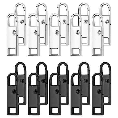 20 Stück Reißverschluss zipper ersatz Zipper Pull Metall Reissverschluss Ersetzen Reißverschluss Tags für Stiefel Jackenrucksäcke Zipper Koffer, Schwarz & Silber von xianynow