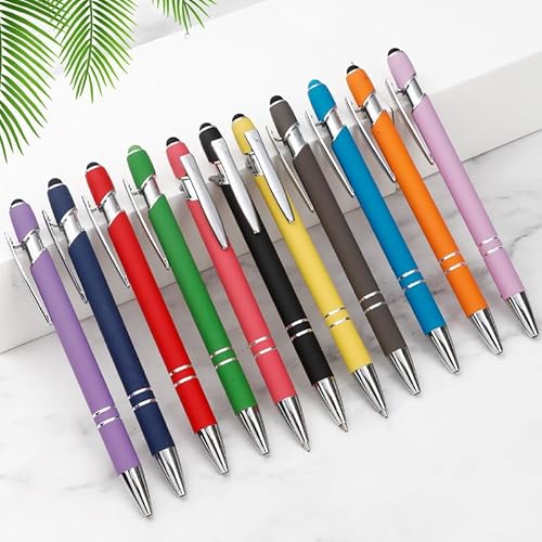 5 Kugelschreiber 2-in-1 mit Touchpen, Metall-Kugelschreiber mit rutschfester Griffzone, Großraumine Kugelschreiber Set für Büro und Haushalt, inklusive 10 Ersatzminen, Strichstärke 0,7 mm, Schwarzer von xianynow
