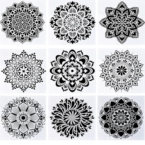 Mandala Schablone Set Zeichnung Malschablonen Set Malerei Zeichenschablonen wiederverwendbare Schablonen Blume Handwerk Schablone zum Malen an der Wand Boden Segeltuch Dekoration (30x30CM) von xianynow