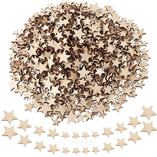 xianzhanEU 1000 Stück Mini Holzsterne zum Basteln, Gemischt 10/12/15/20mm Streudeko Sterne Holz, Kleine Holzsterne Streu, für Weihnachten Hochzeit Handwerk Making DIY Tisch Deko von xianzhanEU
