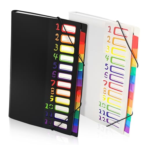 xiaoxiaozhijia 2 Stück Fächermappe A4,Gummizugmappe mit 12 Fächern,Dokumentenmappe Folder,Document Organizer mit für Büro,Schule (Schwarz + Weiß) von xiaoxiaozhijia