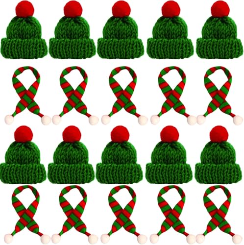 xiaoxiaozhijia 20 Stück Mini Weihnachtsmütze, Mini Weihnachtsmütze und Schal Set (Grün) von xiaoxiaozhijia