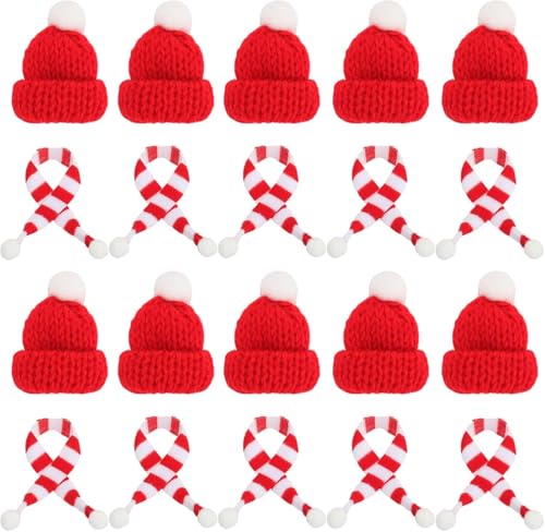 xiaoxiaozhijia 20 Stück Mini Weihnachtsmütze, Mini Weihnachtsmütze und Schal Set (Rot) von xiaoxiaozhijia