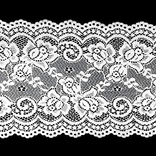 4,5 m 15 cm Stretch-Spitzenband mit floralem Spitzenband, dehnbar, bestickt, Tüll-Spitzenbesatz für Bastelarbeiten, Nähen, Kleidung, Zubehör, Party-Dekoration (Weiß 1) von xingmo