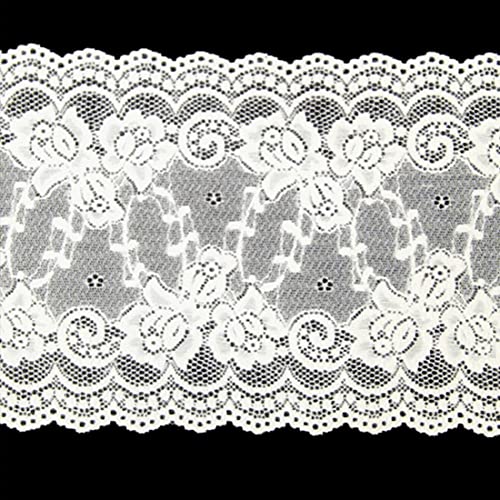 4,5m Dehnbares Spitzenband Spitzenbordüre Elastisch Spitzenbesatz Spitzenband mit Blumenmuster (18 cm weiß) von xingmo