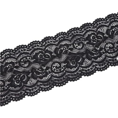 xingmo 4 Meter dehnbares Spitzenband, florales Spitzenband, dehnbar, bestickt, Spitzenbesatz, Stoff zum Nähen von Kleidung, Breite 10 cm (schwarz) von xingmo