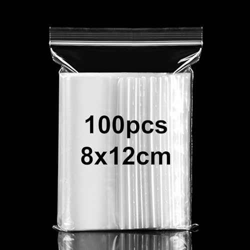 Kleine Tüten Klarsicht Druckverschlussbeutel Klein 8×12cm Zip Beutel Klein Zipper plastikbeutel verschließbar Baggies von Kleinigkeiten Schmuck Süßigkeiten Gewürzen,100 Stück von xinsheng
