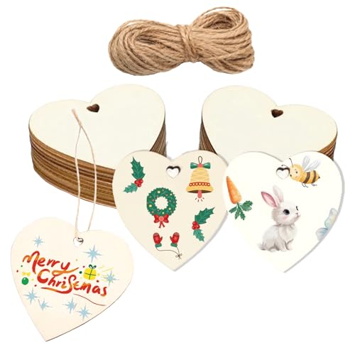 Holzherzen Deko，20 StüCk 8cm Holzherzen Zum Beschriften，DIY Handwerk，FüR Tischdeko Hochzeit Geburtstag Weihnachten Valentinstag GeschenkanhäNger，Handgemachter Wandbehang, Geschenk-GäStebuch von xinxinlovee