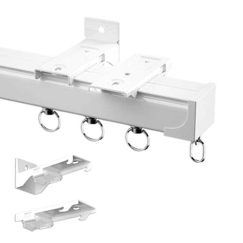 Deckenvorhangschiene, Vorhangschiene mit Stummen Rollen, Edelstahl Optik, Glänzend 1-läufig Vorhangschiene für Schiebevorhänge, Gardinen und Vorhänge, Decke Oder Wand Montage, Inkl. Zubehör(Weiß,100cm von xinzyxx