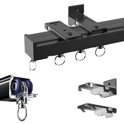 Komplett-Set mit 1-läufiger Vorhangschiene, Aluminium Gardinenschiene, Vorhangschienen-Set, 1-läufige Vorhangschiene Inklusive Zubehör, Schiebedeckenschienensystem für Vorhänge(Frankreich,400cm) von xinzyxx