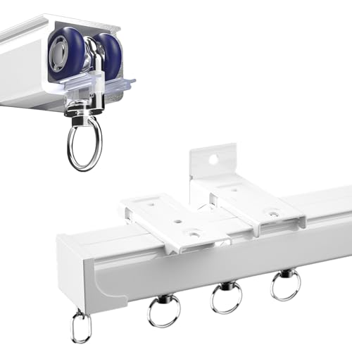 Vorhangschiene 1 Läufig, 2mm Verdickt Hochbelastbare Schienen, Gardinenschiene mit Mehrfachrolle, Decken- Oder Wandmontage Gardinen Schienensystem mit Seitendeckel und Montagezubehör(Weiß,600cm) von xinzyxx