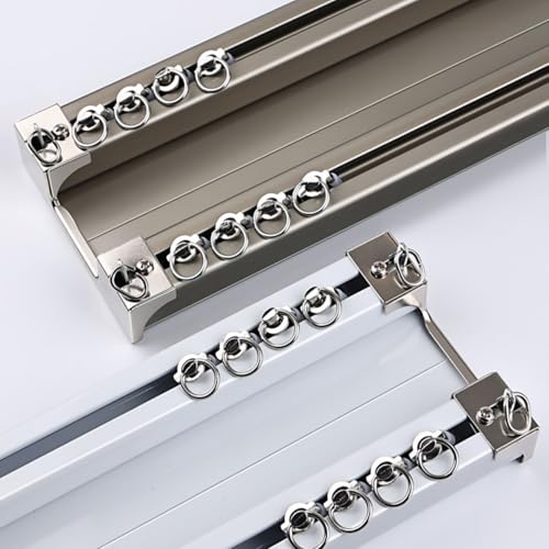 xinzyxx Aluminium-Vorhangschiene, Deckenschienensystem-Set, Schiebevorhang-Deckenschiene, für Wohnzimmer Und Schlafzimmer, mit Rollen, Hochbelastbare Vorhang-Doppelschiene(Sekt,180cm(5.9ft)) von xinzyxx