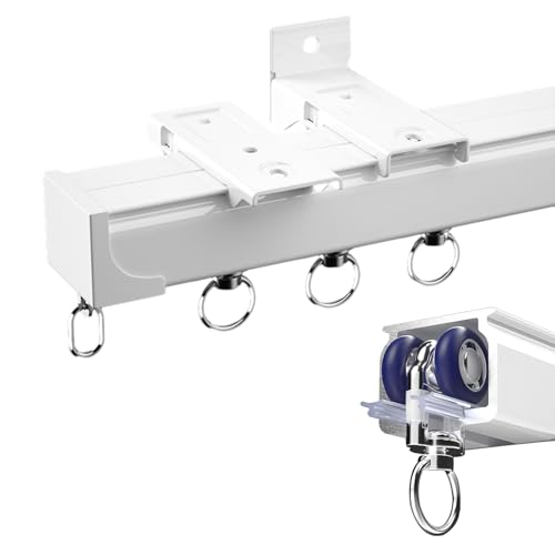 xinzyxx Vorhangschiene Aluminium Gardinenschiene 1-läufig, Gardinen für Schienen Aluminium Wand/Hängen Montage, Vorhangstange für Schiebevorhänge, Gardinen und Vorhänge, 100-600cm(Weiß,600cm) von xinzyxx