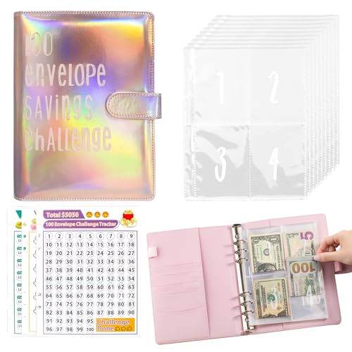 Spar Challenge,100 Umschläge Spar Challenge,Geld Sparen Mappe,Geldspar Challenge,Sparbuch für Geld Challenge,Ordner Sparmappe für Geld für Hause,Büro,Reisen,Geschenk,25 Innenseiten(Roségold) von xiruiubao