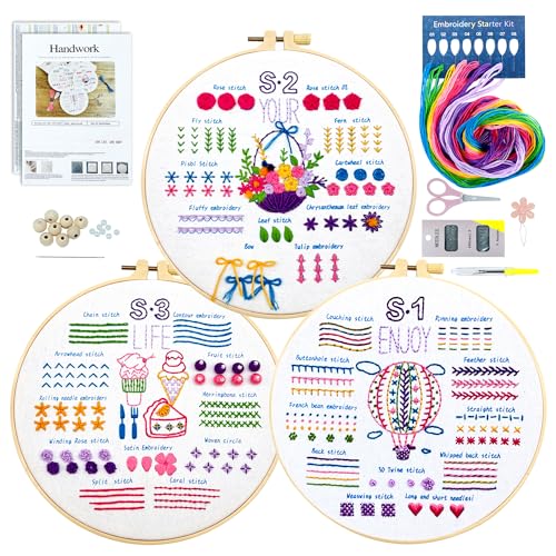 xiruiubao Stickset für Anfänger, 3 Stück Sticken Set Erwachsene, Embroidery Kit Stickerei Starter, Sticken für Anfänger, Kreuzstich Set, DIY Kunst, Handstickset Handwerk xiruiubao Stickset für Anfänger, 3 Stück Sticken Set Erwachsene, Embroidery Kit Stickerei Starter, Sticken für Anfänger, Kreuzstich Set, DIY Kunst, Handstickset Handwerk von xiruiubao