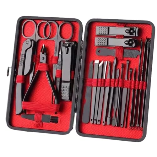 xiuling4568 Schwarzes Nagelknipser-Set, komplettes Set mit Nagelknipsern for Herren, Box, Akne-Nadeln, Nagelrille, spezielle Pediküre-Messer-Werkzeuge for den Heimgebrauch(Red,24PCS) von xiuling4568