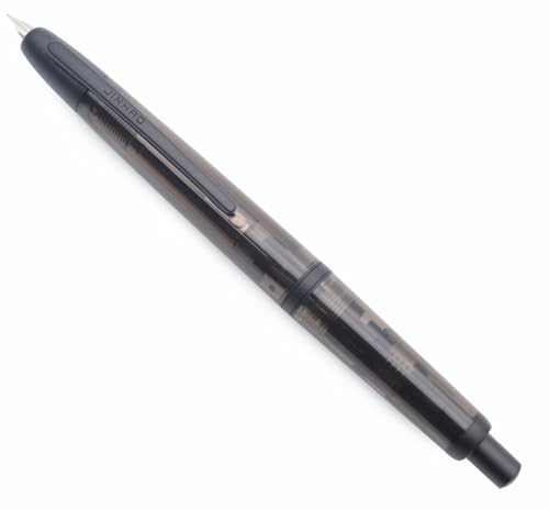 JINHAO 20 Press Füllfederhalter, einziehbarer Kappenloser Harzstift mit Tintenkonverter (F-Feder 0,5 mm, transparentes Schwarz - schwarzer Clip) von xixixiaozhu