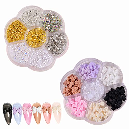 Nail Art Decoration, 2 Boxen 3D Nail Art Deko Set, Nail Art Schleife, Multicolor Harz Nail Art Dekoration, Nail Art Charms, Nail Art Deko Set für Nägel Diy Handyhülle Dekoration, Nagel Zubehör Set von xlwen