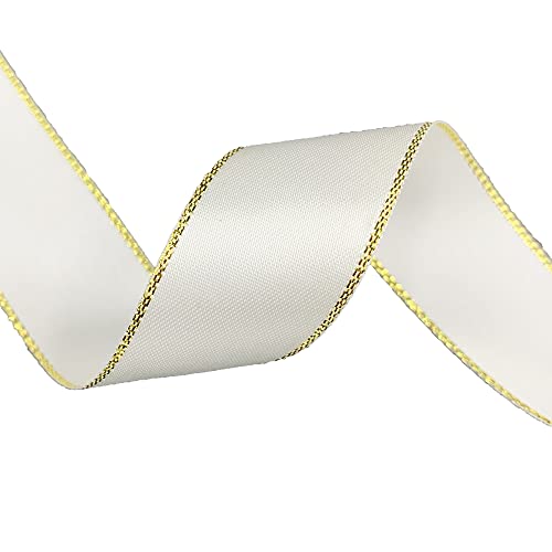 Doppelseitiges Satinband, Polyesterband, 25 mm, 22 m, mit goldfarbenem Rand, für DIY-Geschenkverpackungen, Party-Dekoration (weiß) von xmf