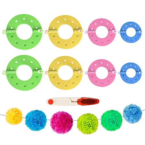 Kunststoff Pompom Maker Set, 8 Stücke Fluff Ball Weaver Nadel PomPom Maker Sets, 4 Größen Pom Pom Maker mit 1 Bastelscheren Wool Garn Knitting Handwerk Werkzeug Set von xnnmzhao