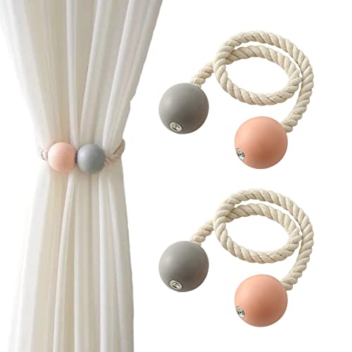 xnyker Magnetische Vorhang Raffhalter Raffhalter Kinderzimmer Holz Fenster Drapieren Holdbacks Vorhang Clips für zu Hause, Wohnheim, Büro, Hotel Fenster Dekorative (Rosa + Grau) von xnyker