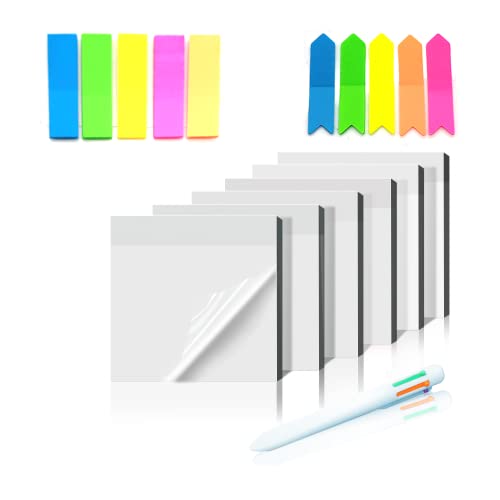 300 Stk Transparente Haftnotizen, Transparent Sticky Notes, Wasserfest und Wiederbeschreibbar Creative Sticky Notes, 75 X 75 Mm, Für Büro Und Studenten, Mit Mehrfarbige Kugelschreiber von xnyker