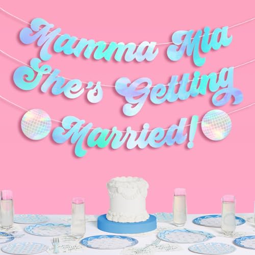 xo, Fetti Mamma Mia She's Getting Married Banner – Blau schillernde Folie, 152 cm | Disco Bachelorette Dekorationen, 70er Jahre Hintergrund, Groovy Bach Party, Boogie Photo Booth xo, Fetti Mamma Mia She's Getting Married Banner – Blau schillernde Folie, 152 cm | Disco Bachelorette Dekorationen, 70er Jahre Hintergrund, Groovy Bach Party, Boogie Photo Booth von xo, Fetti