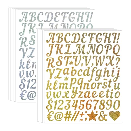 XOLEAR 12 Blätter Sticker Buchstaben-Set, Goldene Glänzende Selbstklebende Buchstaben Aufkleber Wetterfeste Vinyl mit Zahlen zum Beschriften von Glatten Flächen, für DIY Scrapbook Grußkarte XOLEAR 12 Blätter Sticker Buchstaben-Set, Goldene Glänzende Selbstklebende Buchstaben Aufkleber Wetterfeste Vinyl mit Zahlen zum Beschriften von Glatten Flächen, für DIY Scrapbook Grußkarte von xolear