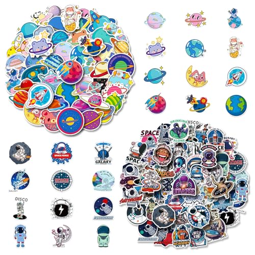 xolear 100 Stück Astronauten Weltraum Sticker, Science Fiction Universum Astronaut Aufkleber Packs für Kinder Jugendliche, Rakete Raumkapsel Wasserdichte Aufkleber, für Laptop Kinder Autos Fahrrad von xolear