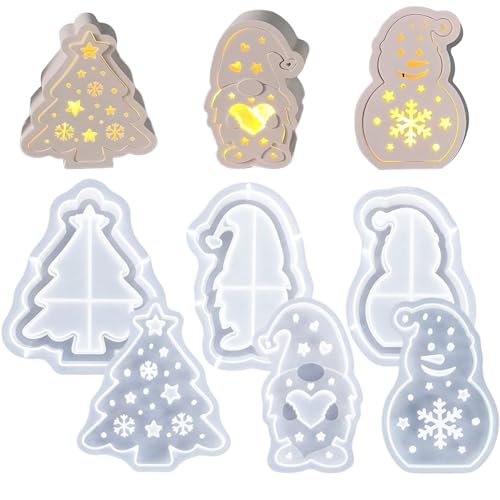 6 Stück Silikonformen Gießformen Weihnachten 3D Weihnachtsbäumen Schneemännern Und Zwergen Silikonform Gipsformen Zum Gießen, Weihnachts Epoxidharz Formen Set Für Partydekorationen von xowwyue