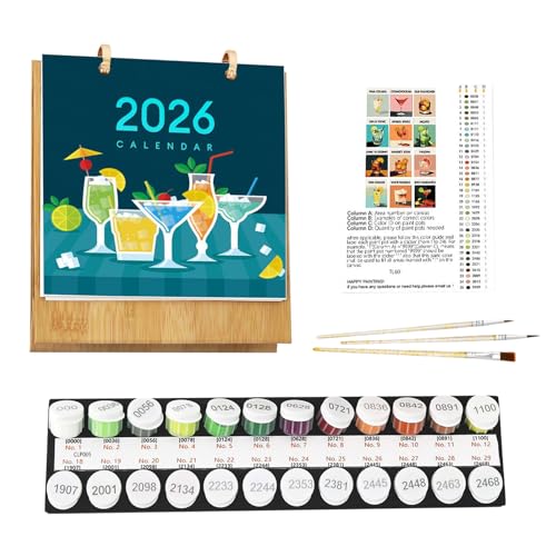 xowwyue Zahlenmalerei, 2026 Malen nach Zahlen Tischkalender, Tisch-Kunstkalender für Entspannung, Wohndekoration, Arbeitsplatz, Partyaktivitäten und Kunst im Klassenzimmer von xowwyue