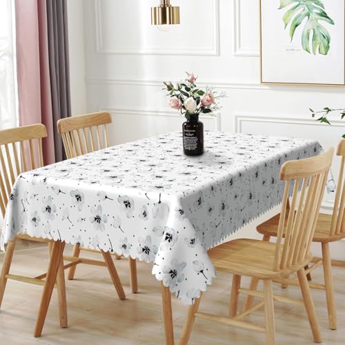 Tischdecke Abwaschbar Schwarze Weiße Blumen140x220cm Weihnachtstischdecke,Strapazierfä Leinen Faltenfrei Waschbar Wiederverwendbar für Küche Esstischdekoration Tischdecke Abwaschbar Schwarze Weiße Blumen140x220cm Weihnachtstischdecke,Strapazierfä Leinen Faltenfrei Waschbar Wiederverwendbar für Küche Esstischdekoration von xpkvdsq