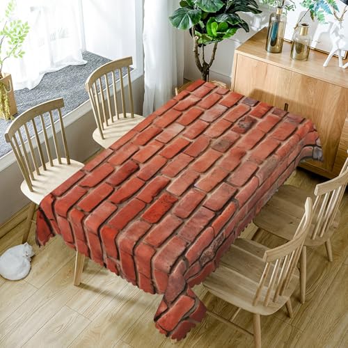 Tischdecke Braun Ziegel Muster140x300cm Abwaschbar Garten Tischdecken Fleckschutz Wasserdicht Tischtuch für Draußen Esszimmer,Küche,Garten,Party,Hochzeiten oder Haushalt von xpkvdsq