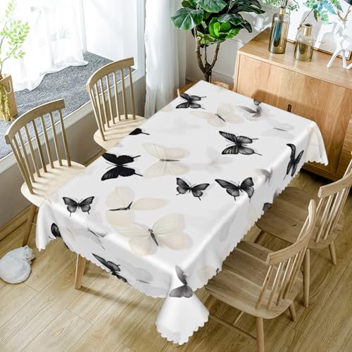 Tischdecke Rechteckige Schwarzer Weißer Schmetterling140x200cm Fleckschutz Abwaschbar Tischwäsche, Wasserdicht staubdicht Tischdecke für Outdoor Esszimmer, Garten, Party, Hochzeiten oder Haushalt Tischdecke Rechteckige Schwarzer Weißer Schmetterling140x200cm Fleckschutz Abwaschbar Tischwäsche, Wasserdicht staubdicht Tischdecke für Outdoor Esszimmer, Garten, Party, Hochzeiten oder Haushalt von xpkvdsq