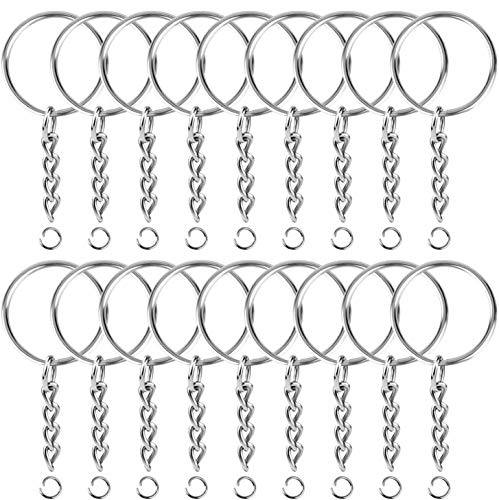 150 Sets 25mm Schlüsselring mit Kette Schlüsselanhänger mit Spaltringe für Schlüssel Handwerk DIY, Schmuckherstellung, Rostfreies Metall (Silber) von xutong