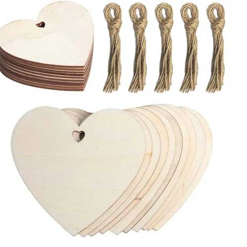 50 Holzherzen, unlackiert, kleine DIY-Ornamente 8 x 8 cm, mit Loch und 50 Schnüre, Geschenkanhänger für Dekoration und Handwerk 50 Holzherzen, unlackiert, kleine DIY-Ornamente 8 x 8 cm, mit Loch und 50 Schnüre, Geschenkanhänger für Dekoration und Handwerk von xutong