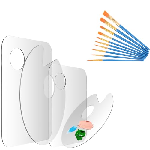 Klare Acryl Malpalette Set mit Pinseln, 10 Stück Künstlerpinsel, Acryl- & Ölmalerei,Kunstpalette Mischpalette Antihaft Öl Farbmischpalette,Acrylfarben Palette Malen Daumenloch,für DIY Kunsthandwerk M von xutong