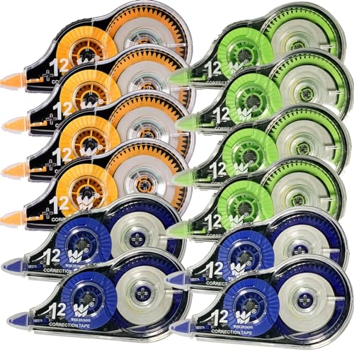 xutong Korrekturband, 12 Stück, 3 Farben, 12 m x 5 mm, Mini-Korrekturband für Schule, Büro, Zuhause, Kinder, Studenten, Erwachsene (Gelb + Blau + Grün) von xutong