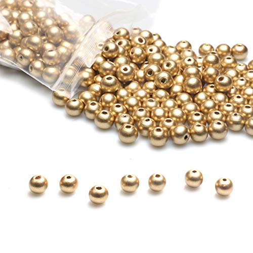300 Stück 10 mm goldene Holzperlen runde Kugel gefärbte Holzperlen für Halskette, Armband, Heimdekoration (3 mm Loch) von xw craft
