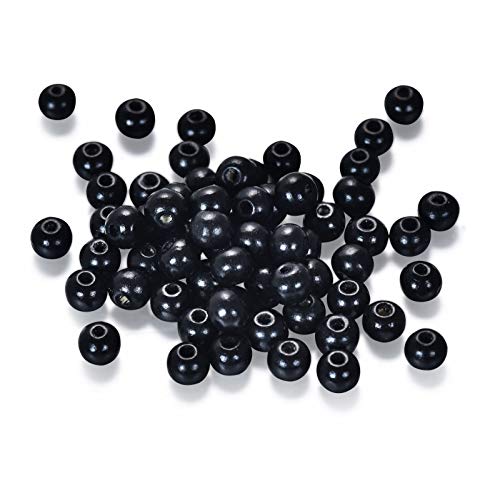 500 Stück 8 mm schwarze Holzperlen runde kugelgefärbte Holzperlen für DIY Schmuck Armbänder (2 mm Loch) von xw craft