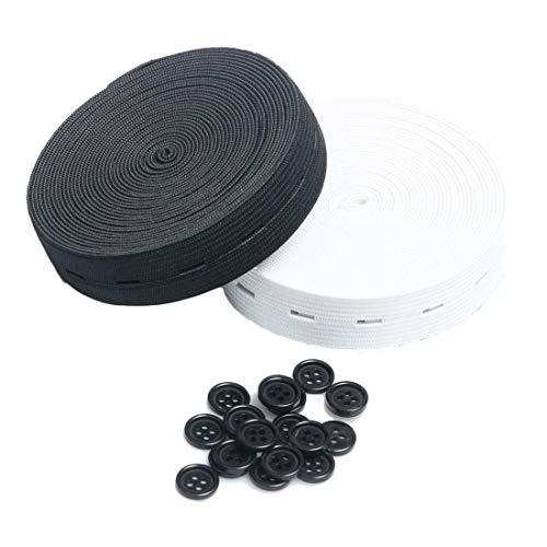 Elastisches Knopfloch-Set mit 20 Kunstharzknöpfen, Gummibänder, Spule zum Fixieren von Jeans, Nähten und Taillenbund, 1,9 cm breit, 9,1 m (4,6 m pro Farbe) von xw craft