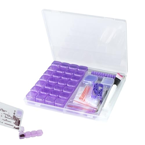 Diamond Painting Organizer, 28 Fächer Diamant Paingting Aufbewahrungsboxen, Diamond Painting Zubehör Boxen, Diamantmalerei Aufbewahrung Box für Schmuck Strass Perlen DIY Handwerk, Lila von xyuayamz
