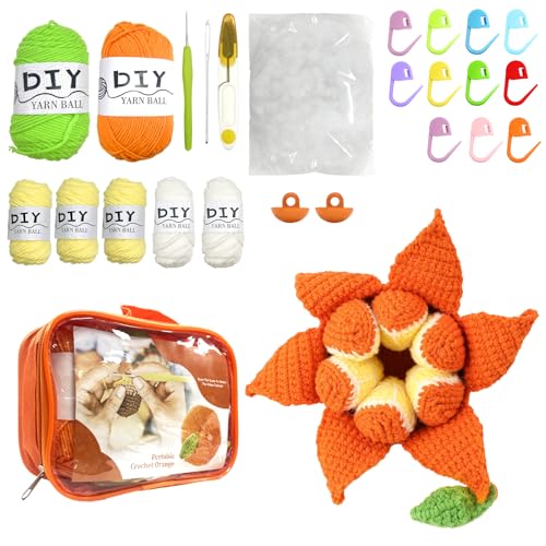Häkelset für Anfänger, Crochet Kit Beginner mit Anleitung, Obst Häkelsets Starter, DIY Häkel Set für Anfänger und Erwachsene, Einbeziehen Häkelnadeln Buntes Garn Stichmarkern Zubehör, Orange von xyuayamz