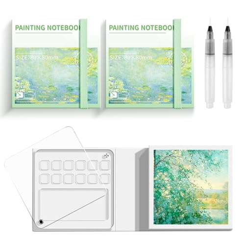 Mini Aquarell Travel Set, Skizzenbuch Palette Set 12 Grids, Tragbares Reise Aquarell Paletten Set mit Wasserstift, Pocket Aquarell Sets für Studenten Künstler Maler, 2 Stück von xyuayamz