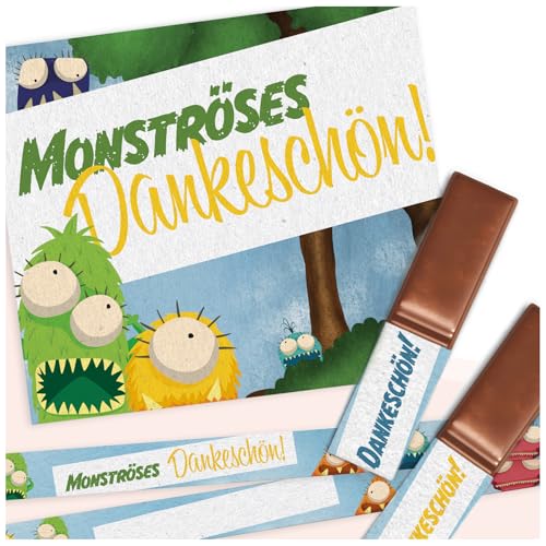 Aufkleber Set auf 3 Din A4 Sticker Bögen für Merci Schokolade für 250g Box als Geschenk ohne Schokoriegel zum persönlich Danke sagen Y062 (11 Monster) von yabaduu