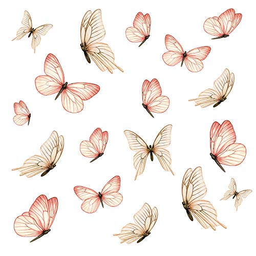 Wandaufkleber Set 18 Schmetterlinge auf 3 Din A4 Bögen Wandsticker für Kinderzimmer Wohnzimmer Deko Aufkleber Wandtattoo selbstklebend Y060 (Nr. 1 Apricot beige) von yabaduu