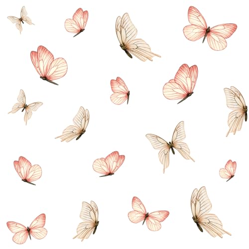 Wandaufkleber Set 18 Schmetterlinge auf 3 Din A4 Bögen Wandsticker für Kinderzimmer Wohnzimmer Deko Aufkleber Wandtattoo selbstklebend Y060 (Nr. 1 Apricot beige) von yabaduu