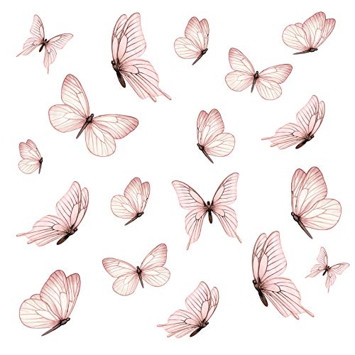 Wandaufkleber Set 18 Schmetterlinge auf 3 Din A4 Bögen Wandsticker für Kinderzimmer Wohnzimmer Deko Aufkleber Wandtattoo selbstklebend Y060 (Nr. 2 Rosa) von yabaduu