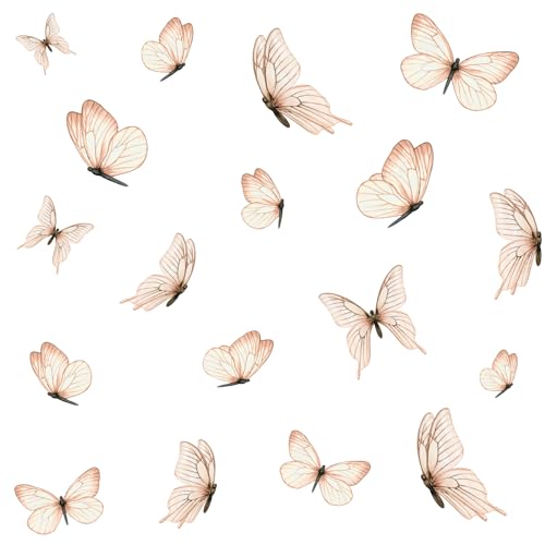 Wandaufkleber Set 18 Schmetterlinge auf 3 Din A4 Bögen Wandsticker für Kinderzimmer Wohnzimmer Deko Aufkleber Wandtattoo selbstklebend Y060 (Nr. 8 Beige) von yabaduu